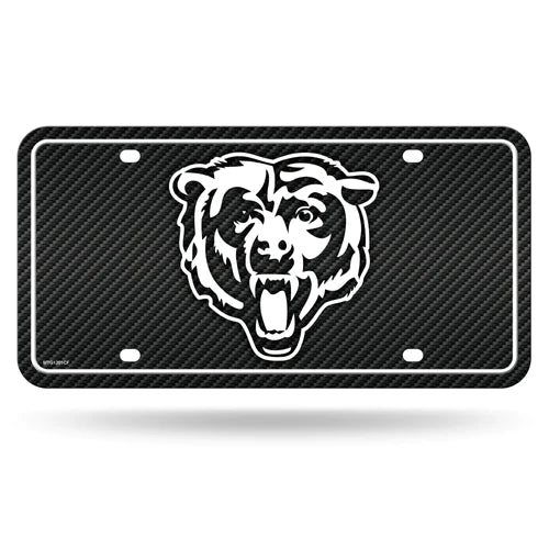 Chicago Bears Carbon Fiber Design Metal License Plate: Sleek design with team graphics. Officially licensed NFL gear, durable metal, 6" x 12".
