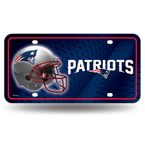 New England Patriots NFL metal auto license plate, 6x12 inches, official team colors, football fan décor