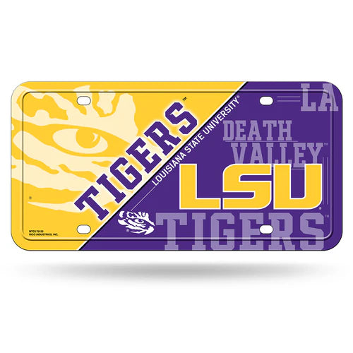 LSU Tigers 6"x12" metal license plate by Rico. Team colors and graphics. Officially Licensed by the NCAA