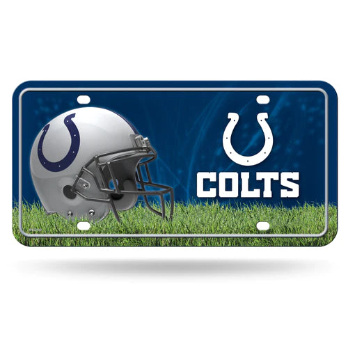 Indianapolis Colts 6" x 12" primary logo metal license plate featuring team colors and graphics by Rico.