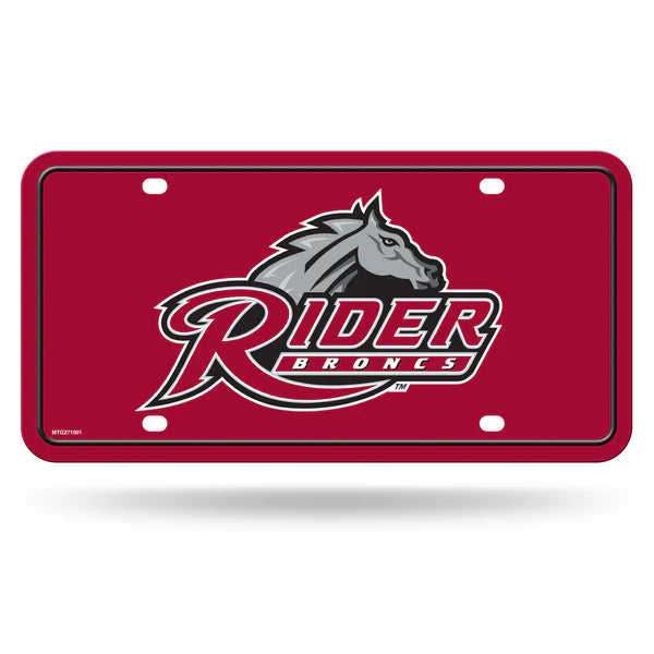Rider Broncs 6x12 NCAA metal license plate with team colors and graphics. Officially licensed fan gear.
