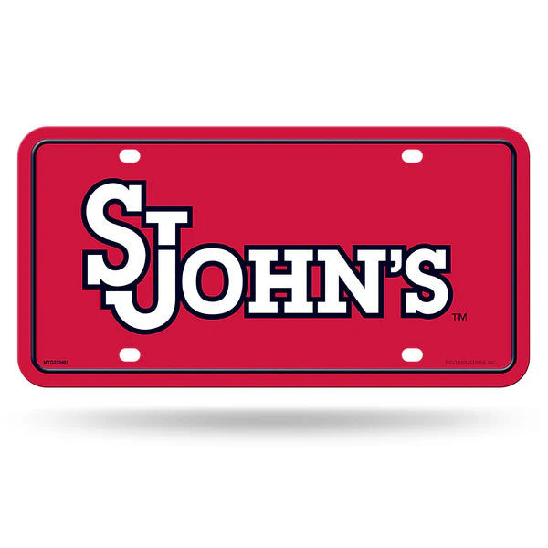 St. John’s Red Storm NCAA metal auto license plate, 6x12 inches, official team colors, fan vehicle décor
