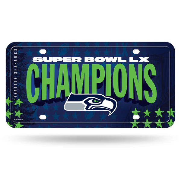 Seattle Seahawks Super Bowl LX Champions metal license plate/auto tag, 6x12 inches, official NFL graphics