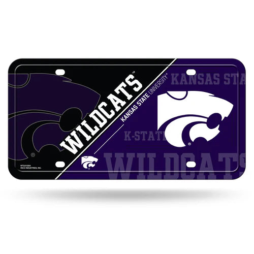 Kansas State Wildcats aluminum license plate with team colors and graphics, weather-resistant, 6x12 inches, Rico Industries