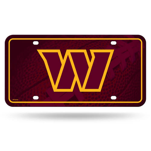 Washington Commanders metal auto license plate featuring team colors and graphics, officially licensed by the NFL.