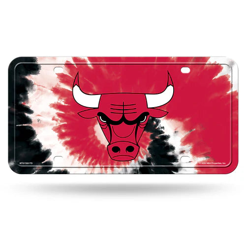 Chicago Bulls NBA tie dye auto license plate with bold team colors, predrilled holes, and weather resistant aluminum.