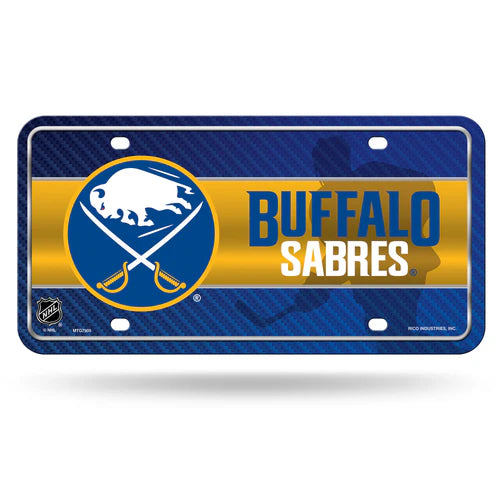 Buffalo Sabres metal license plate with team colors and logo, 6x12 inches, officially licensed by the NHL, by Rico