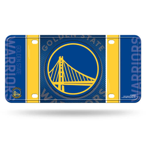 Golden State Warriors NBA 6x12 metal license plate with team colors and graphics, officially licensed by NBA.