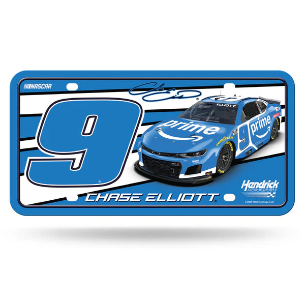Chase Elliott NASCAR metal license plate with full car design and team colors, ideal for fans, cars, or display areas.