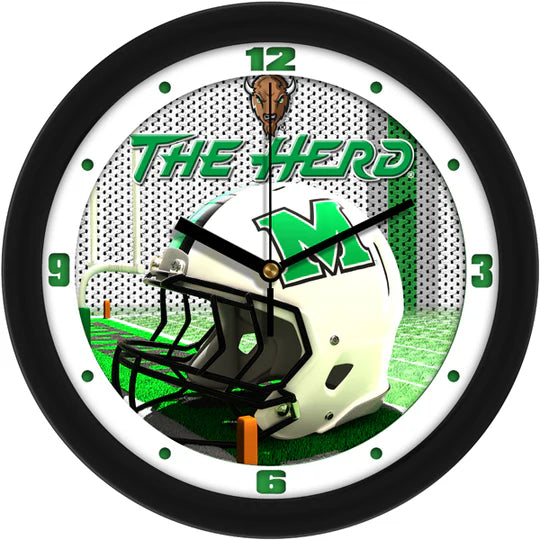 Marshall University Thundering Herd Football Helmet Wall Clock: Officially licensed, 3D design, 11.5" x 11.5", quartz movement.