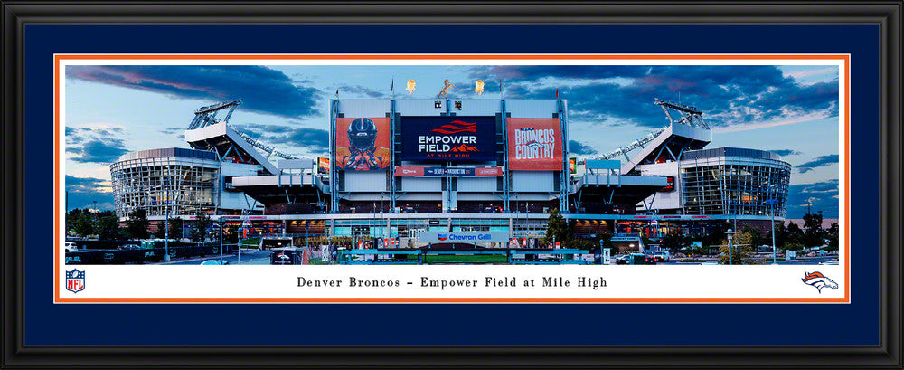 Denver Broncos Empower Field at Mile High panoramic framed photo for NFL fan cave decor - Double Matting.