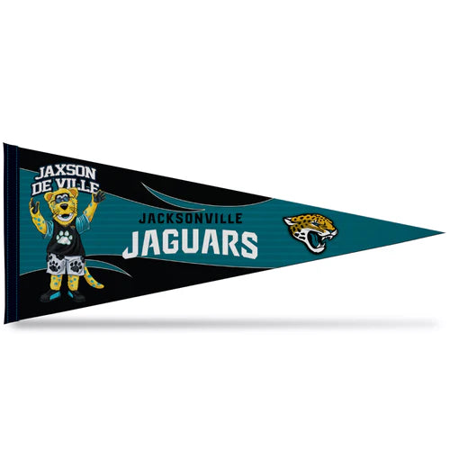 Jacksonville Jaguars 12x30 NFL mascot design soft felt pennant with bold team graphics and colors by Rico Industries