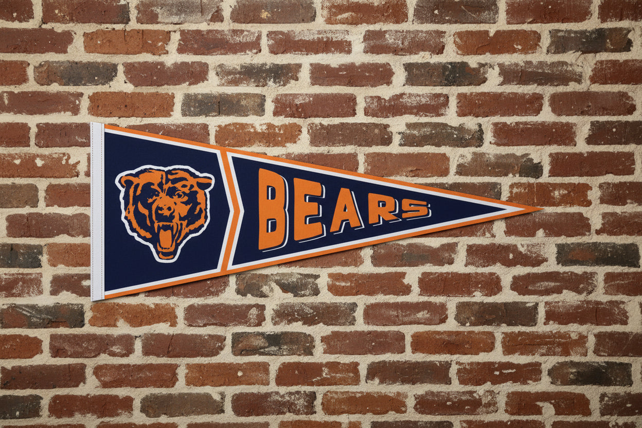 Chicago Bears retro NFL pennant on a brick wall