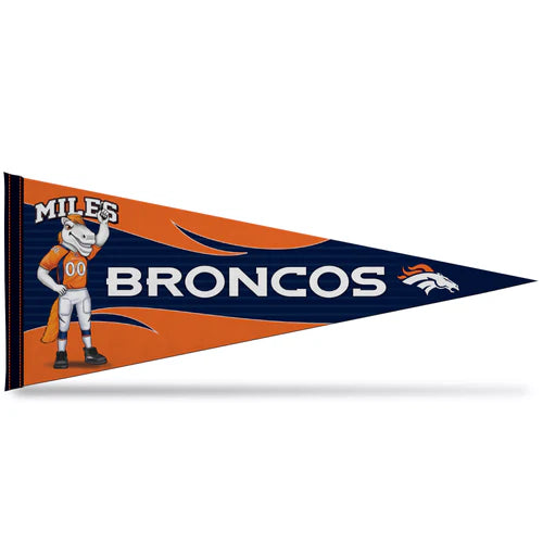 Denver Broncos NFL Pennant, 12" x 30", soft felt with team graphics and colors. Officially licensed by Rico.
