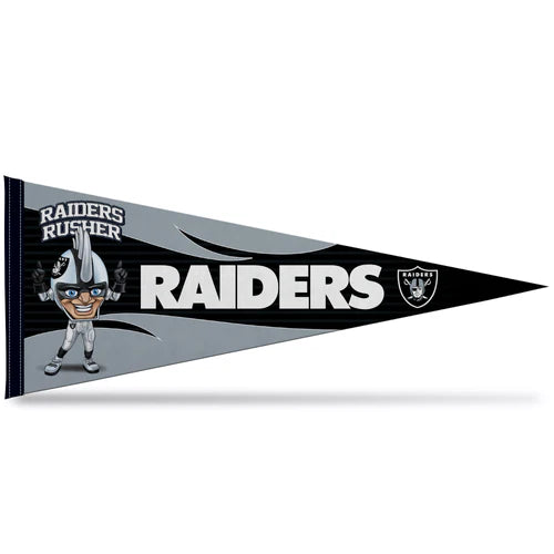 Official Las Vegas Raiders 12x30 soft felt pennant featuring team graphics in bold colors, made by Rico Industries.