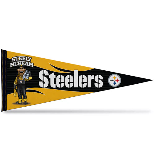 Pittsburgh Steelers 12"x30" soft felt pennant, team mascot and colors. Officially Licensed by the NFL