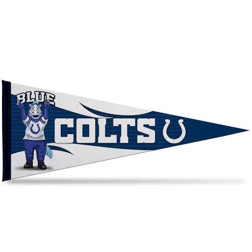 Indianapolis Colts 12" x 30" NFL pennant made of soft felt, featuring team graphics and colors by Rico.