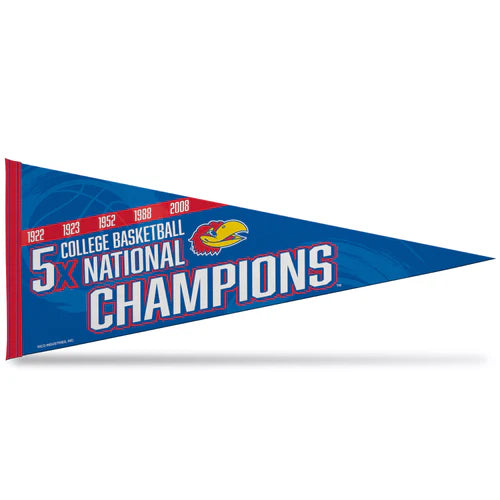 Kansas Jayhawks 5 Time NCAA Basketball Champs 12" x 30" Soft Felt Pennant by Rico