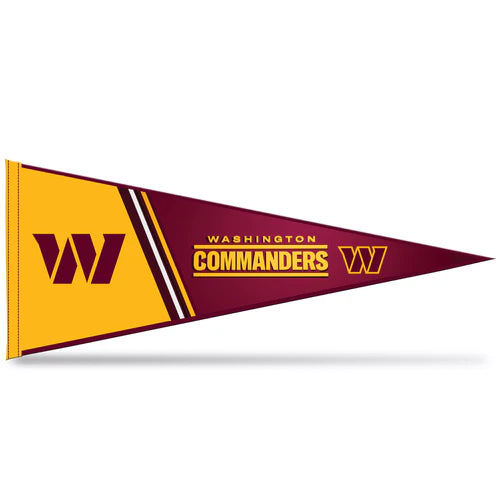 Washington Commanders 12" x 30" Soft Felt Pennant by Rico, featuring team graphics/colors. Officially licensed NFL product, made of high-quality felt.