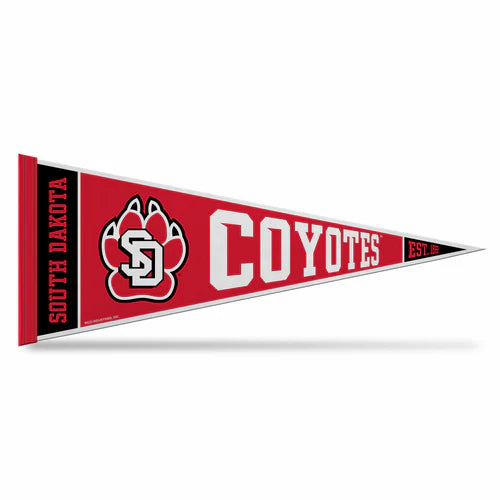 South Dakota Coyotes NCAA pennant made of soft felt with official team colors and bold graphics by Rico Industries