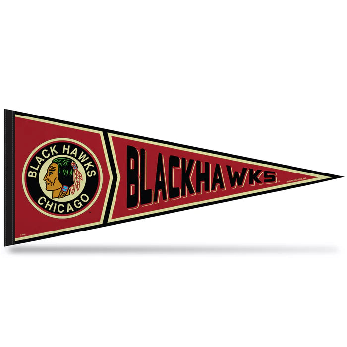 Chicago Blackhawks NHL retro pennant, 12"x30", soft felt with vintage team colors and graphics, officially licensed.