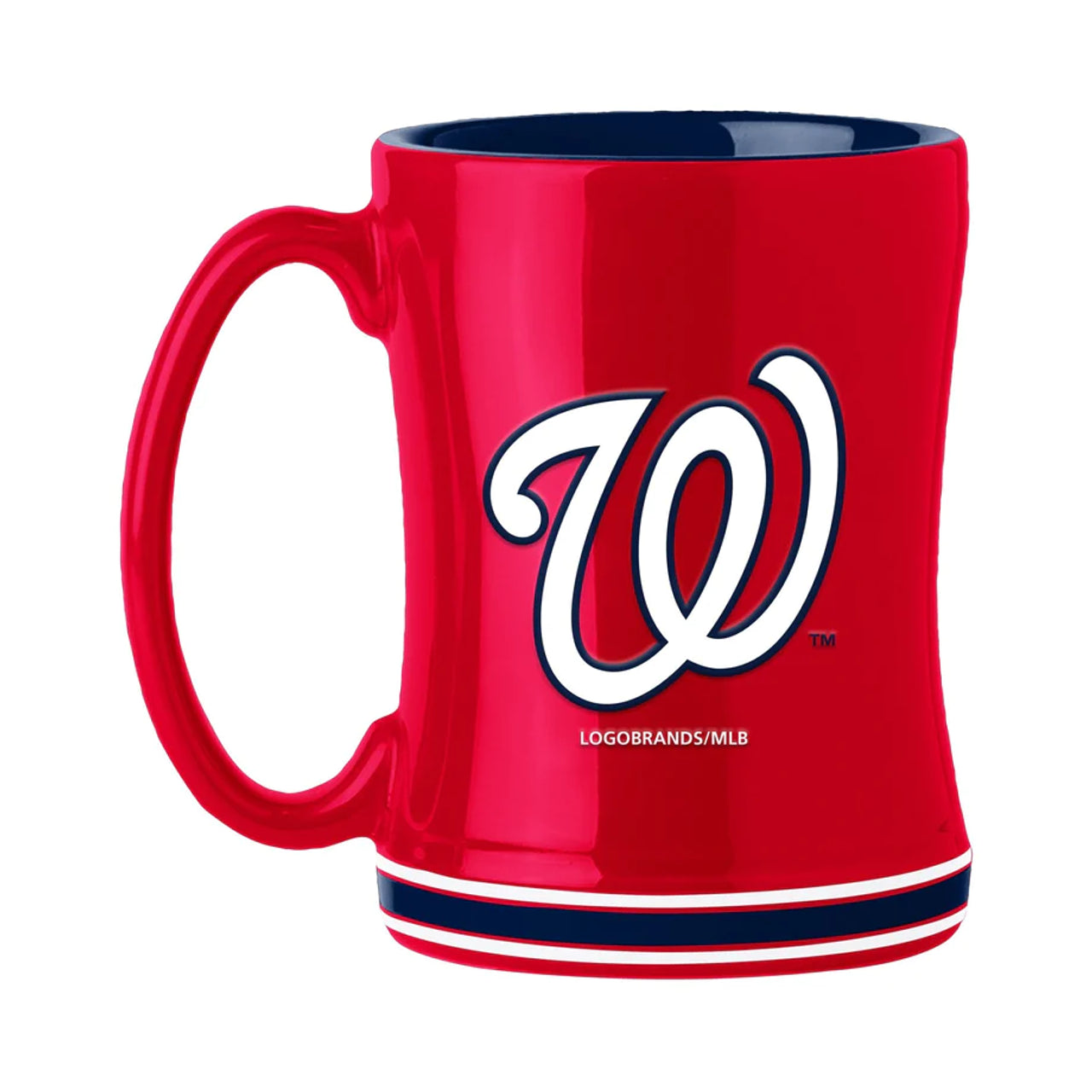 Washington Nationals 14 oz. MLB Ceramic Coffee Mug with 3D logo, team colors, and name on handle. Microwave and dishwasher safe.