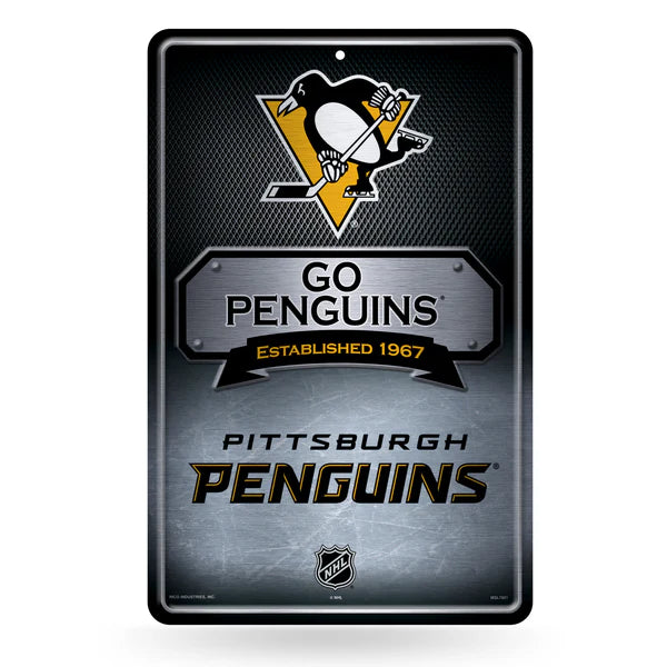 Pittsburgh Penguins NHL 11x17 metal wall sign with team name and established date by Rico Industries