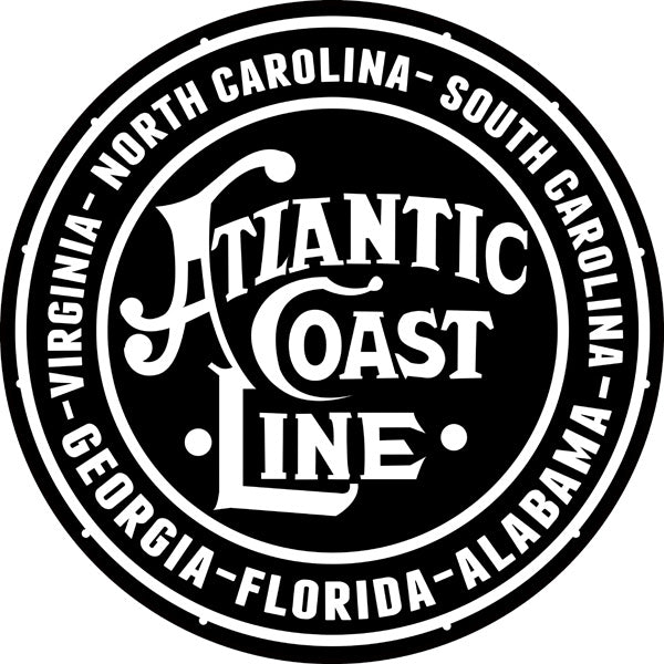 Atlantic Coast Line Route Railway round metal sign, 14-inch aluminum, made in USA, vintage railroad décor.