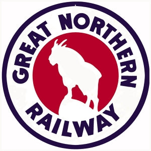Great Northern Railway round metal sign, 14-inch aluminum, made in USA, vintage railroad décor for collectors