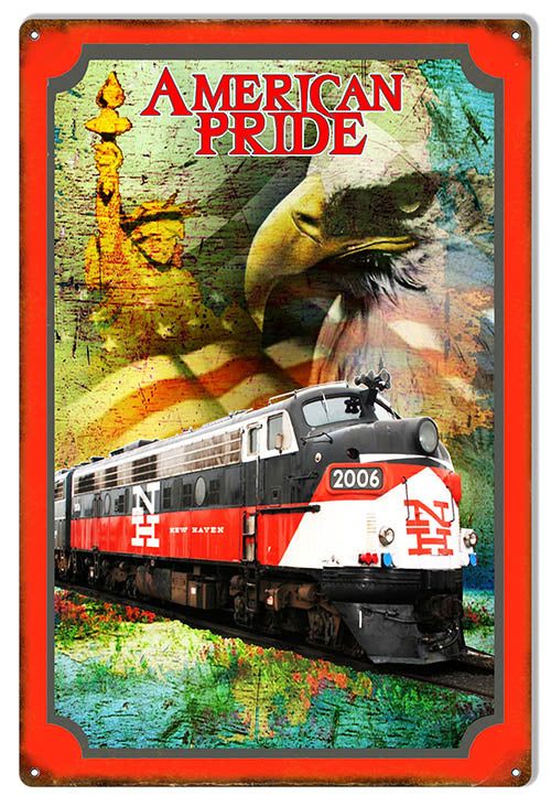 American Pride New Haven Railroad metal sign, 12x18 aluminum, made in USA, patriotic décor, artist Phil Hamilton.