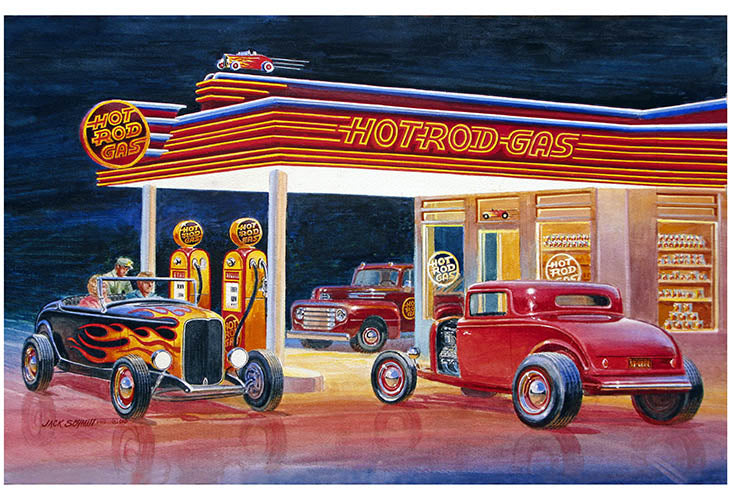 Ford Hot Rod Gas Station metal sign, 12x18 inches, durable aluminum, vintage-inspired, made in USA.