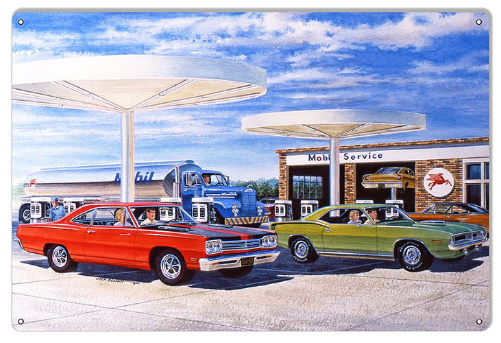 Pegasus Mobil Gas Station metal sign, 12x18 inches, vintage design, durable aluminum, made in USA.