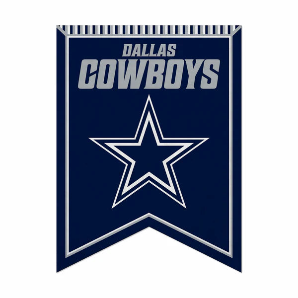 Dallas Cowboys NFL felt rafter pennant, 18x24 banner featuring bold team colors and graphics by Rico Industries.