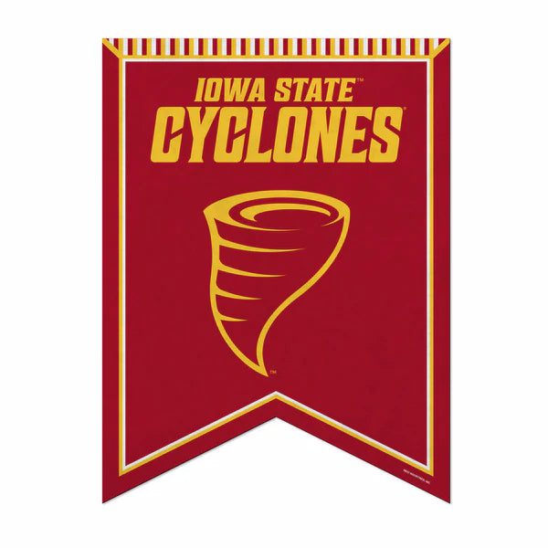 Iowa State Cyclones 18x24 felt rafter pennant. Officially licensed NCAA team banner in cardinal and gold colors.