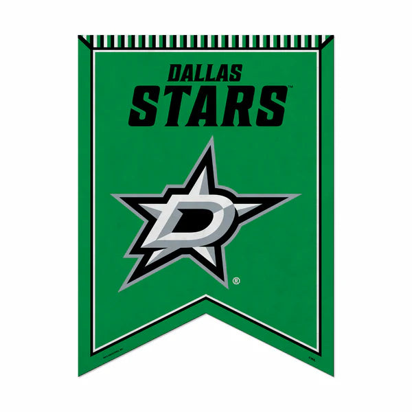 Dallas Stars 18x24 felt rafter banner. Officially licensed NHL gear featuring Victory Green and silver team logo.