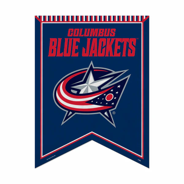 Columbus Blue Jackets 18x24 felt rafter pennant. Officially licensed NHL team banner in navy, red, and silver.
