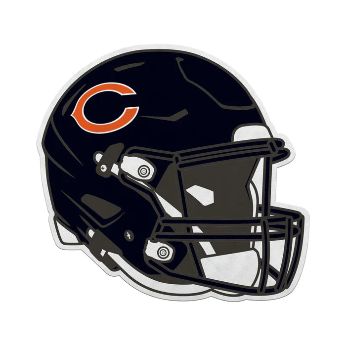 Chicago Bears helmet-shaped pennant, 13x15 inches, navy blue team colors, officially licensed NFL, made in USA.