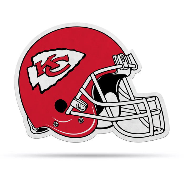 Kansas City Chiefs helmet-shaped pennant, 13x15 inches, red colors, officially licensed NFL, made in USA.