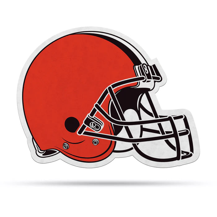 Cleveland Browns helmet-shaped pennant, 13x15 inches, officially licensed NFL, made in USA, orange colors.