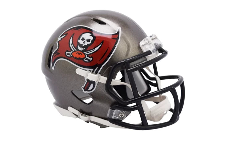 Tampa Bay Buccaneers Riddell NFL Speed Mini Helmet 1/2 scale collectible with faceguard and chinstrap.
