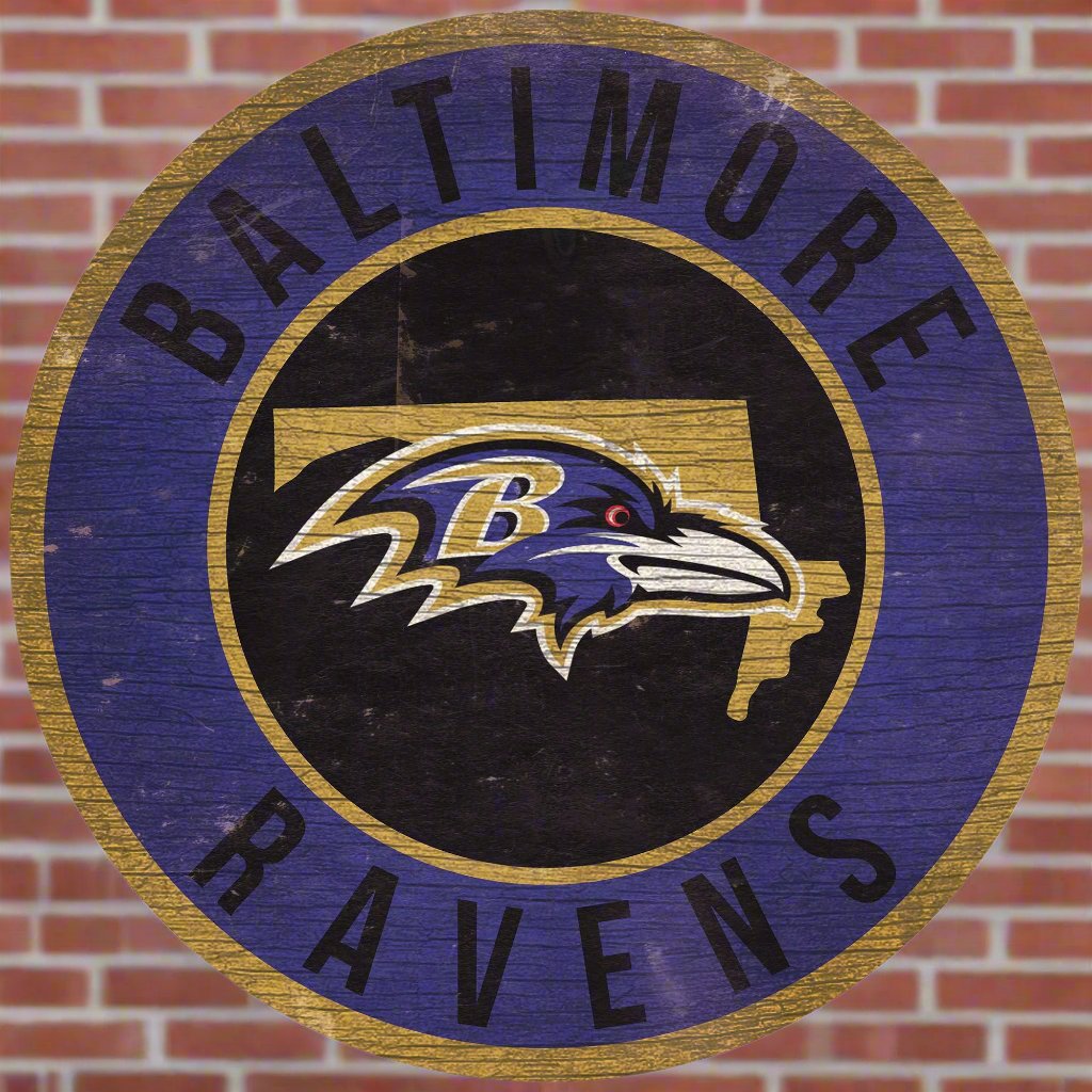 Baltimore Ravens 12" Round Distressed Sign with State by Fan Creations