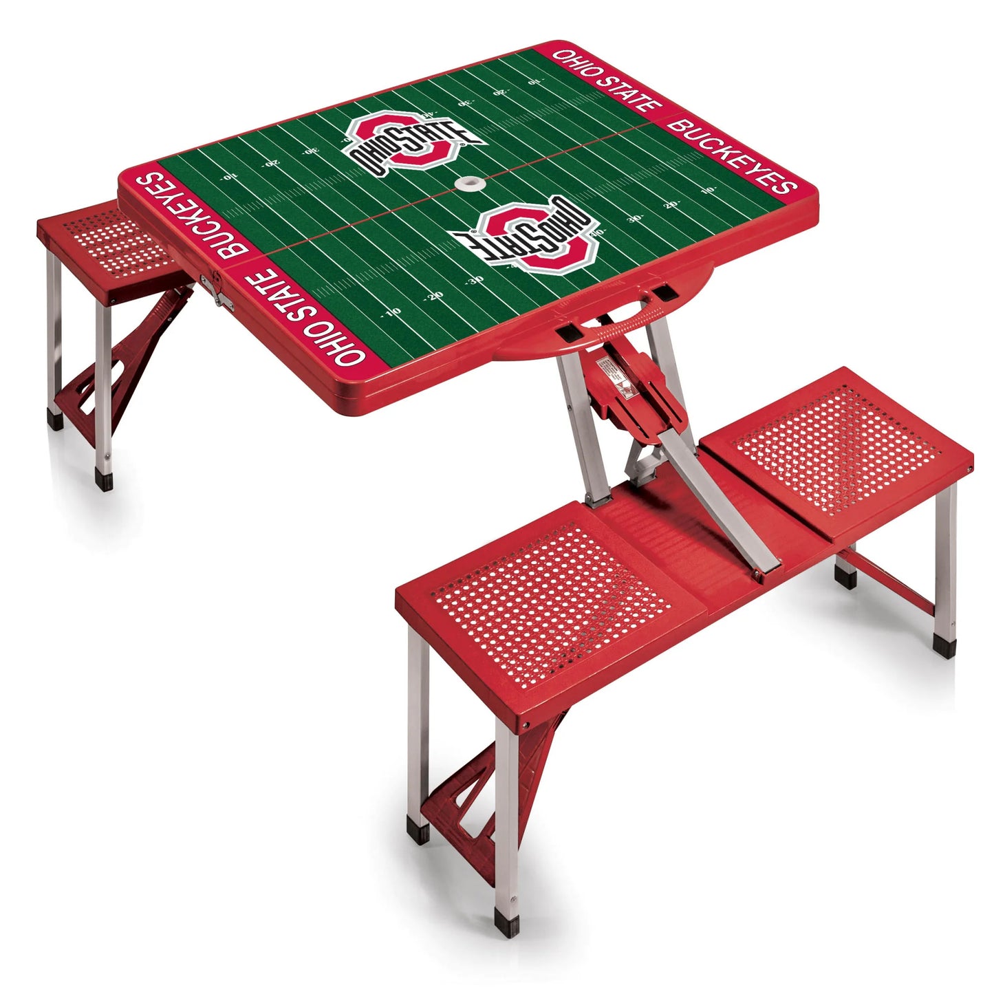 Ohio State Buckeyes Field Design Portable Camping / Picnic / Tailgating Folding Table with Seats by Picnic Time