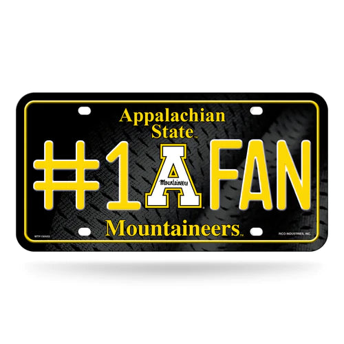 Appalachian State #1 Fan metal license plate with bold graphics and team colors, 6" x 12", officially NCAA licensed