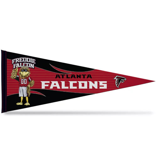 Atlanta Falcons 12" x 30" Soft Felt Mascot Pennant with bold team graphics and colors. Officially licensed by the NFL.