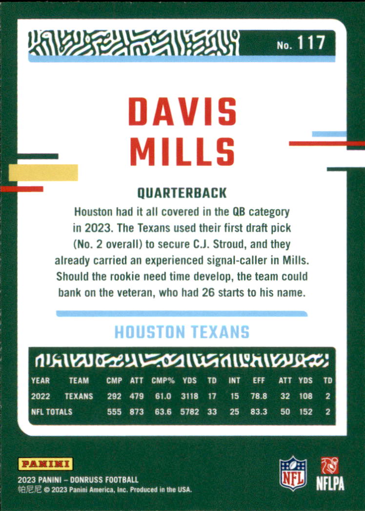 2023 Donruss #117 Davis Mills - Houston Texans Football Card {NM-MT}