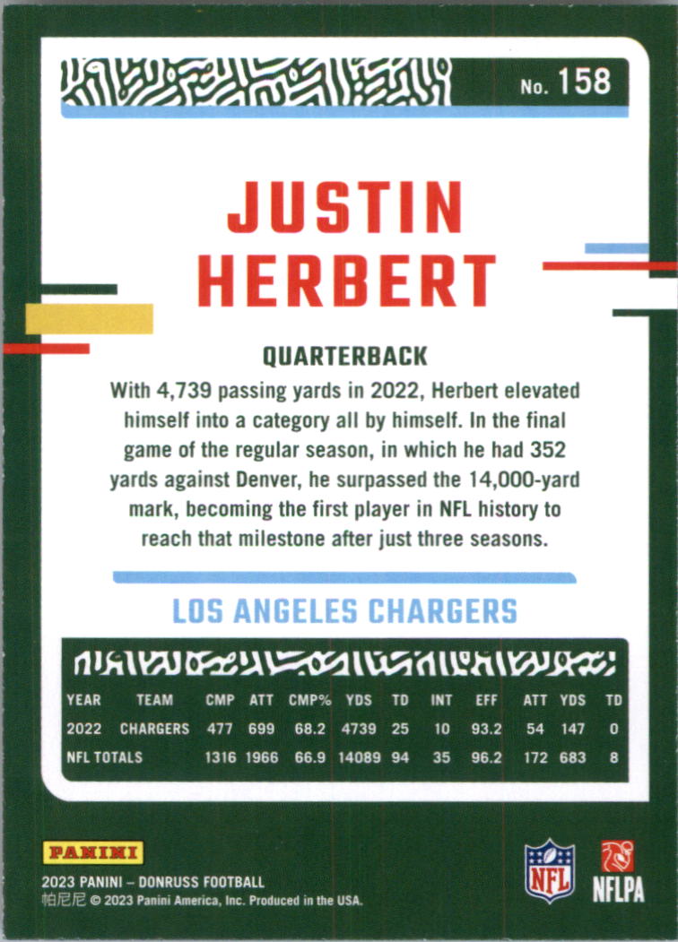 2023 Donruss #158 Justin Herbert - Los Angeles Chargers Football Card {NM-MT}