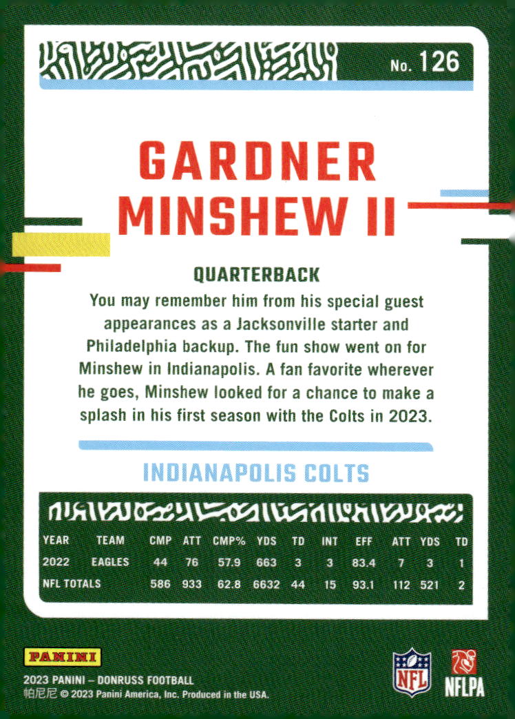 2023 Donruss #126 Gardner Minshew II - Football Card {NM-MT}