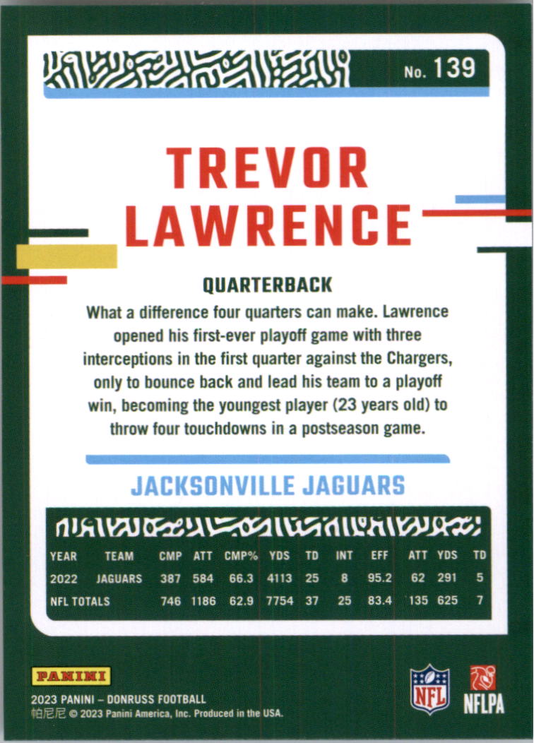 2023 Donruss #139 Trevor Lawrence - Jacksonville Jaguars Football Card {NM-MT}