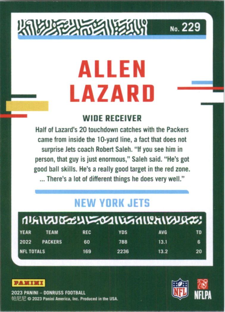Back of Football trading card of Allen Lazard for the New York Jets