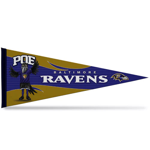 Baltimore Ravens 12" x 30" mascot design soft felt pennant with vibrant team graphics and official NFL licensing.